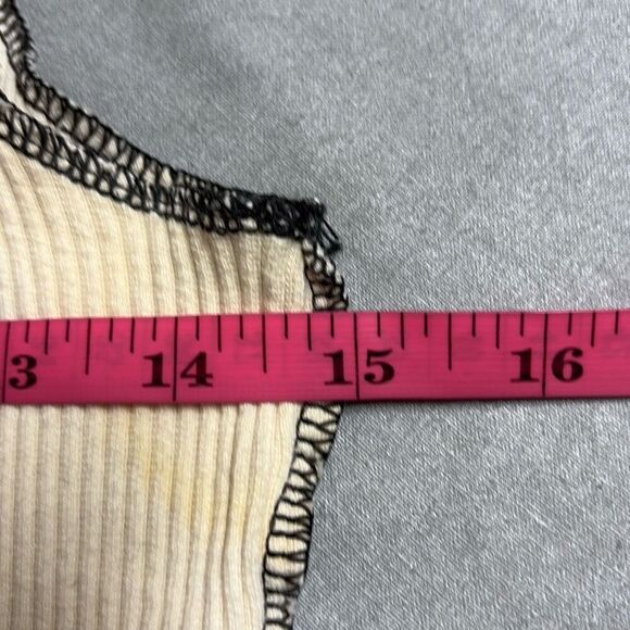 Storets S/M Black White Asymmetrical Colorblock Distressed Ribbed Crop Top - Picture 5 of 6